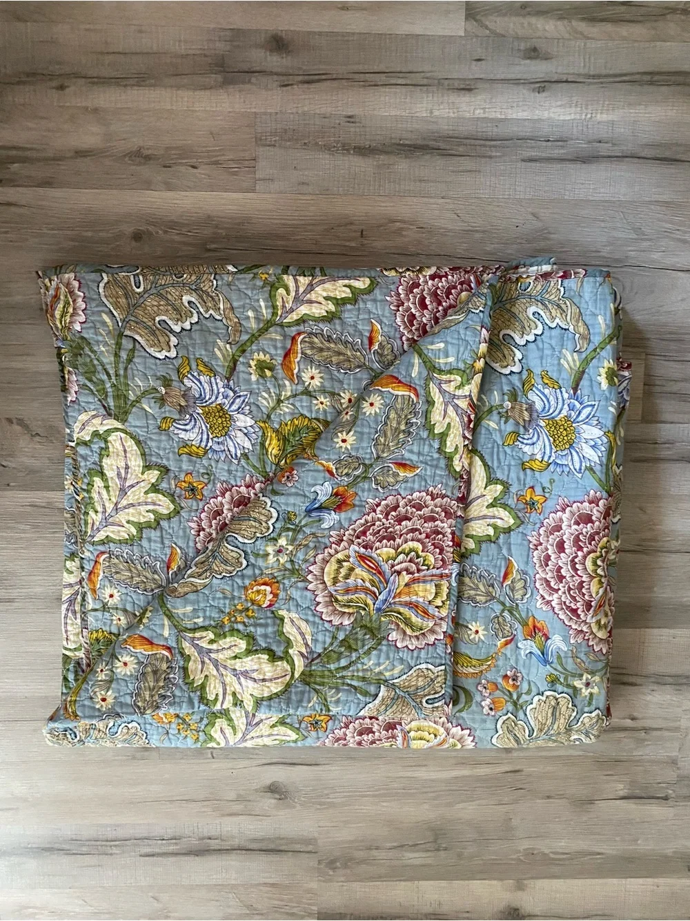 Levtex Floral Reversible King Quilt - Blue, Cream,  Green